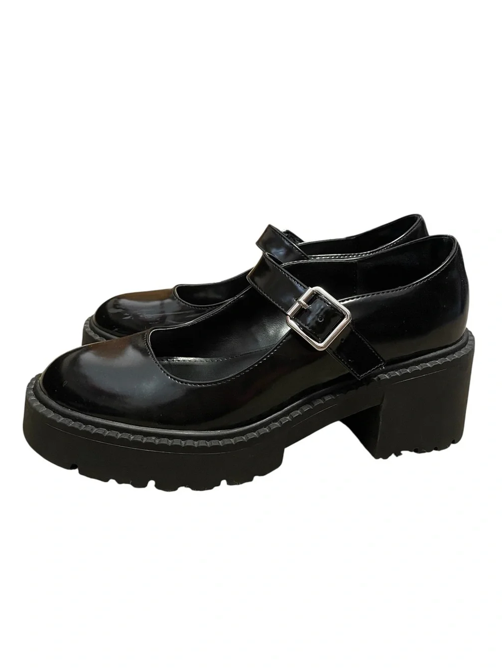 Chunky Mary Jane Platform Heels - Black Size 9